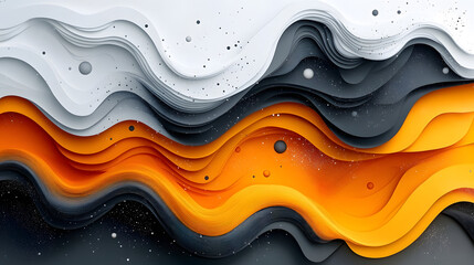 Obraz premium Abstract Orange, Gray, White Waves Flow Dynamically with Floating Spheres