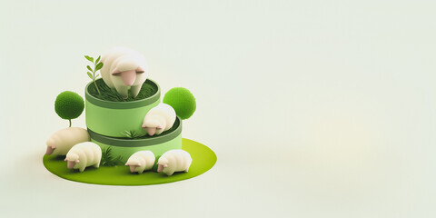 Minimalist tiered platform of sheep,  3d animation digital render , 2:1 Desktop Background