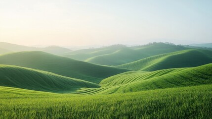 Fototapeta premium Serene Green Rolling Hills Under Soft Morning Light in a Beautiful Natural Landscape