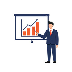 Businessman presenting financial growth in flat vector illustration style
