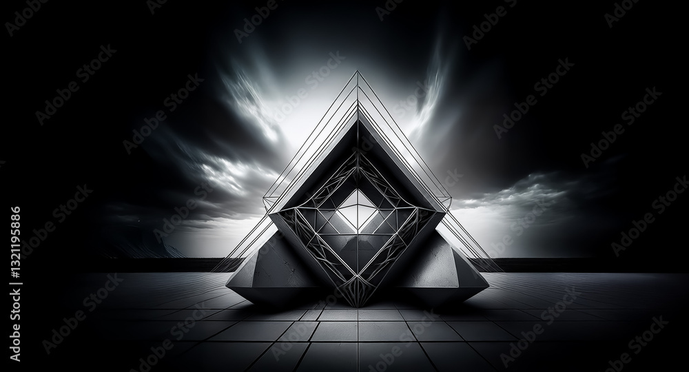 Leinwandbilder abstract geometric structure with pyramid shape against a dramatic cloudy sky. a futuristic and mode