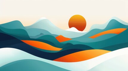 Abstract Minimalist Landscape with Bold Colors and Simple Shapes, Elegant Digital Wallpaper Design for Modern Spaces