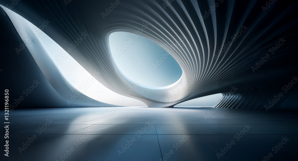 Aufkleber futuristic abstract architecture featuring smooth curves and dynamic light. modern space with organi