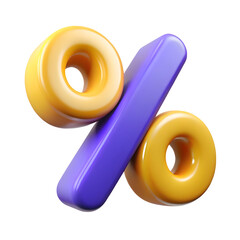 3d rendering of a percent sign isolated on transparent background