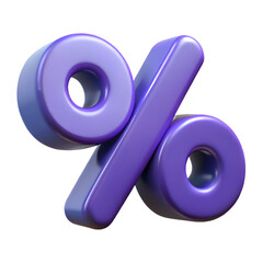 3d purple percent discount sign isolated on transparent background