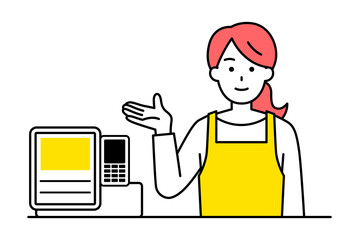 レジカウンターで案内する女性の店員