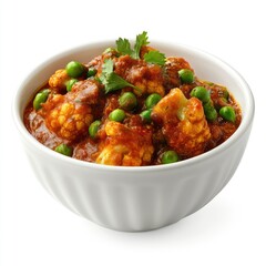 Flavorful Cauliflower and Pea Curry in White Bowl with Garnish