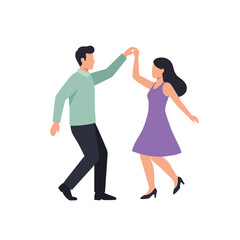 Dancing couple in vibrant attire performing together in flat vector art