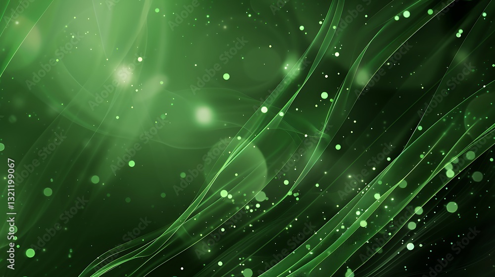Canvas Prints abstract green background with flowing lines, luminous dots, and dreamy lights creating a vibrant at