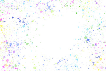 Abstract background with multicolored spots and splashes on a white background. The spots have blurred contours and create an effect of lightness and airiness. Copy space