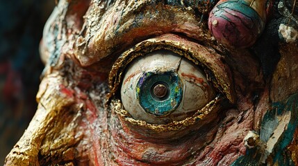 Surreal Gold Eye: A Macabre Masterpiece of Mixed Media
