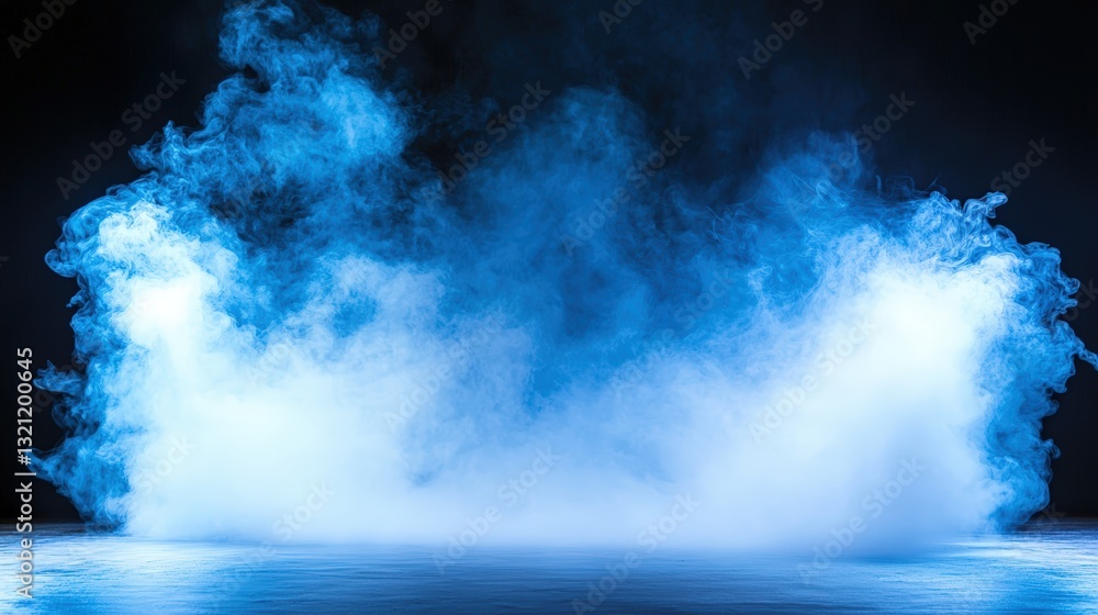 Aufkleber a dramatic display of blue fog enveloping a dark space, creating an atmospheric and mystical effect.