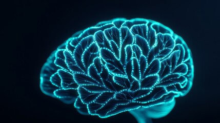 Cybernetic brain infused with glowing digital lines, ultra-detailed neural network representation
