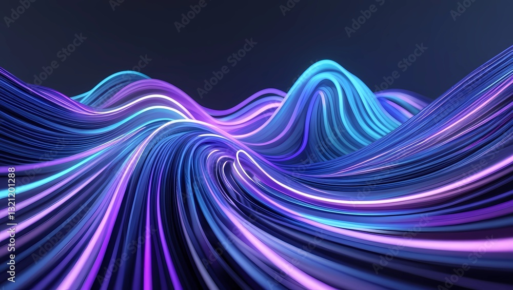 Aufkleber abstract wave of glowing blue and purple light streams flowing dynamically across a dark background,