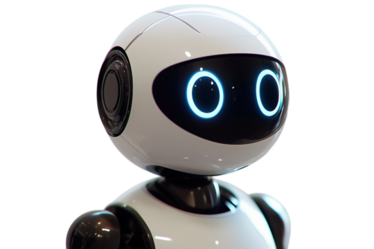 Eco-friendly AI robot with transparent white background