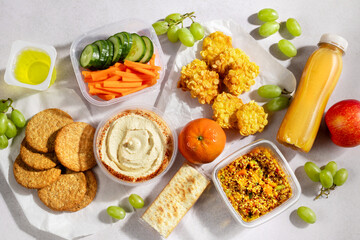 Premade gluten free supermarket ready meal top view. Quick food to eat on the go or for lunch break