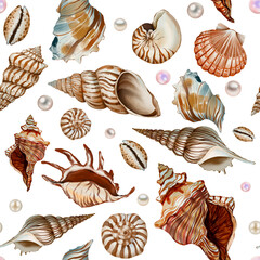 seashells Summer Beach Seamless pattern