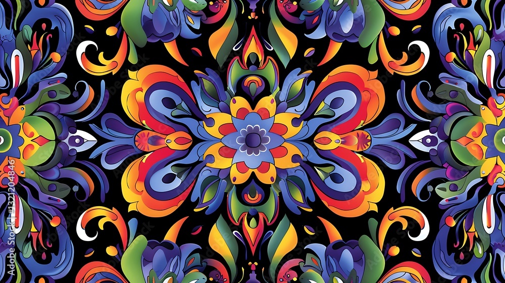 Canvas Prints colorful floral and abstract pattern with vibrant swirls and shapes on a dark background