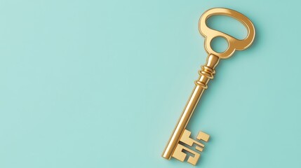 Abstract golden key floating in a void, symbolizing knowledge and mystery, minimalism