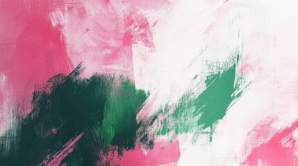 Fototapeta premium Abstract painting with vibrant pink and green brush strokes creating a lively and dynamic background
