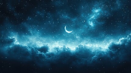 Fototapeta premium Night sky with crescent moon and clouds; beautiful celestial backdrop for a peaceful and tranquil atmosphere; ideal for wallpapers, posters, and digital art projects