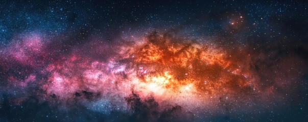 Dark sky idea. Vibrant galaxy view with colorful nebula and starry background, showcasing cosmic beauty.