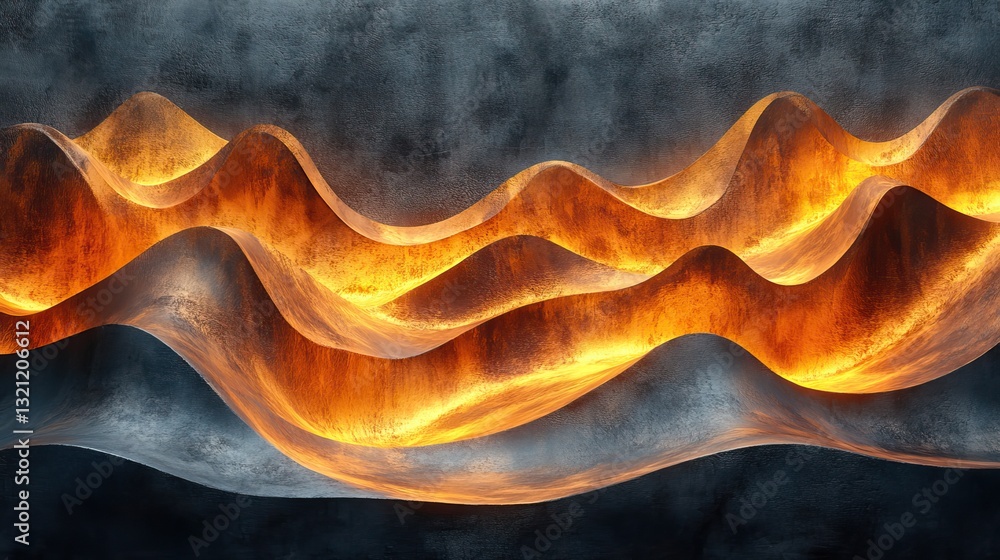 Aufkleber Abstract glowing waves in textured concrete wall.  Possible use Background, design element