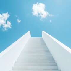 Obraz premium a white staircase ascending into the bright blue sky, Generative AI