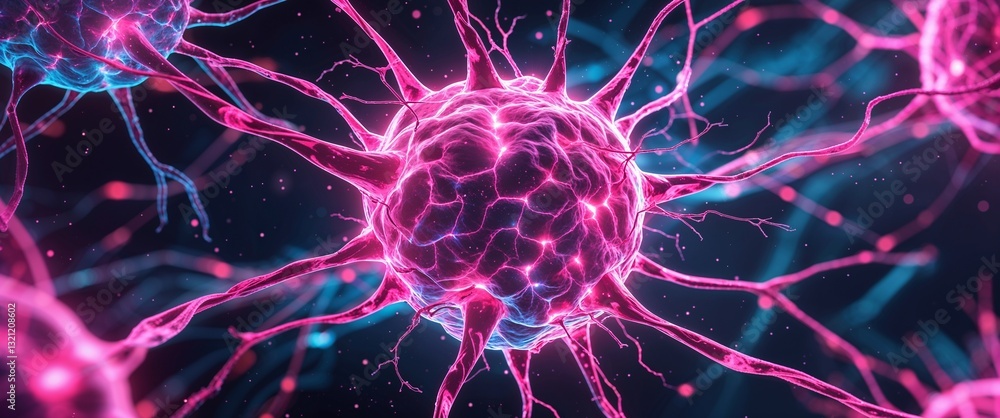 Poster pink neural network neuron connection colorful dark background motion and energy concept modern and 