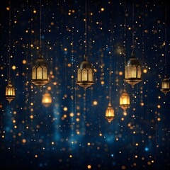 Glowing Lanterns Hanging Against Night Sky