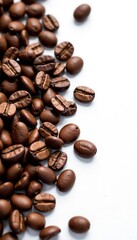 Obraz premium Scattered coffee beans, different types, on a clean white background , ingredient, food