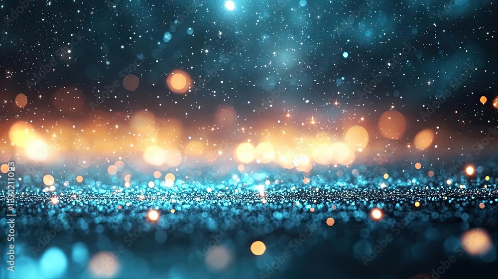 Poster dark sky idea. beautiful abstract background with shimmering particles and glowing light effects.