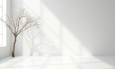 Clean white architectural space with single spring branch arrangement