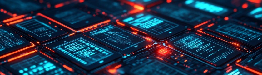 Fototapeta premium Digital tarot cards floating in a cyberpunk city, futuristic fortune-telling concept