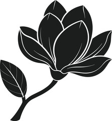 Elegant Magnolia Blossom Silhouette Vector Illustration for Spring-Themed Designs