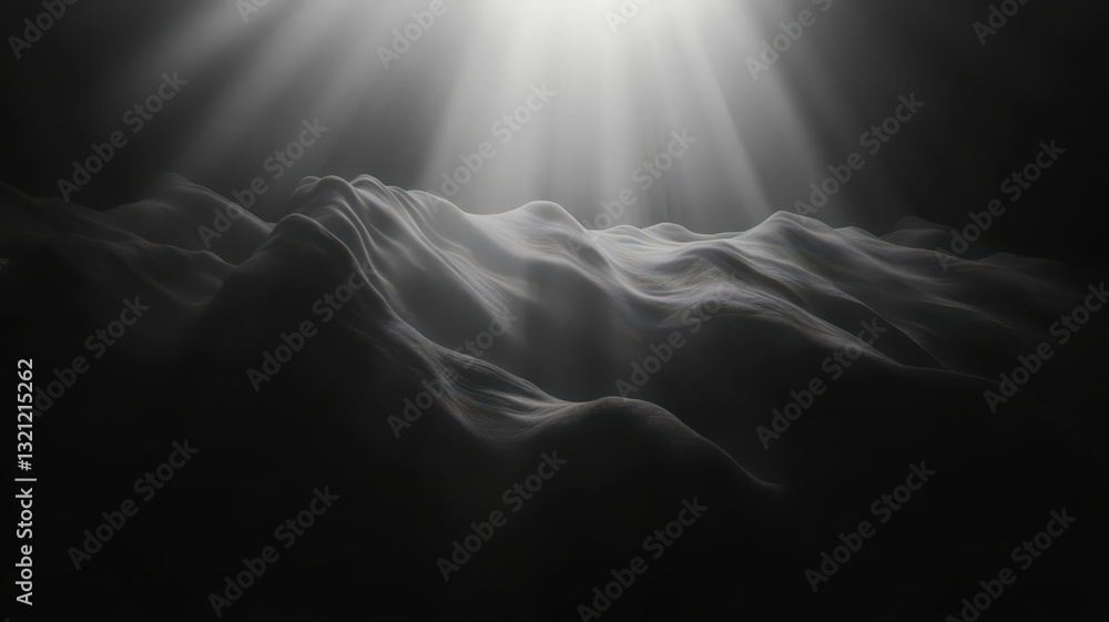 Poster grayscale abstract hills illuminated by light rays