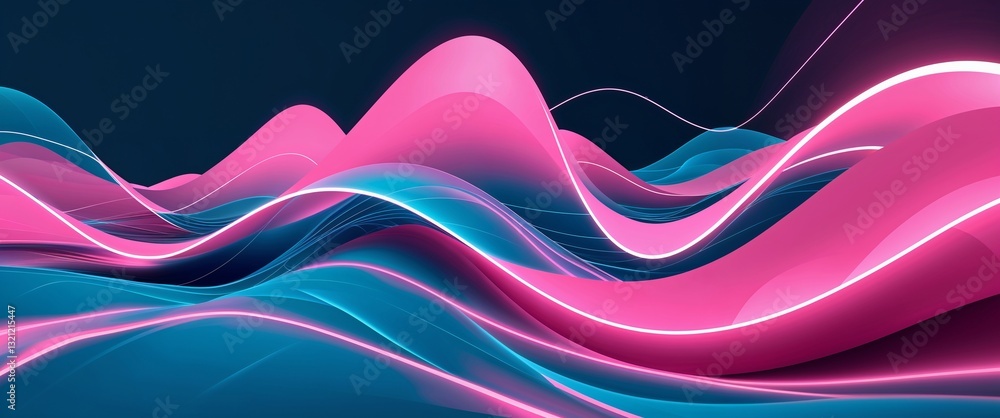 Aufkleber pink wave curve light rays on cyan dark background motion and energy concept modern and futuristic d