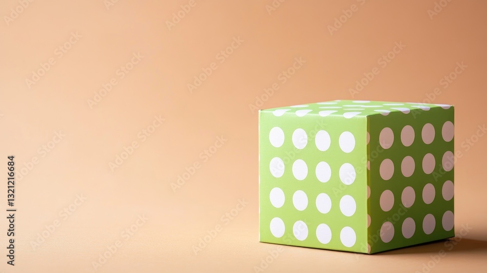 Poster green cube with white dots on a neutral background for creative use