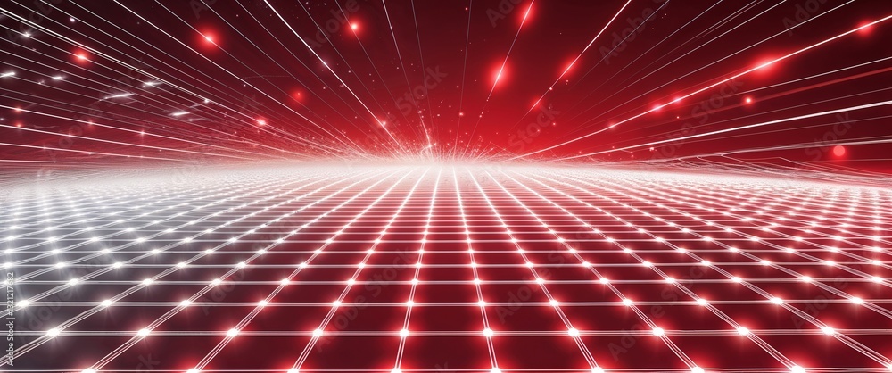 Poster white mesh grid glowing light rays on red dark background motion and energy concept modern and futur