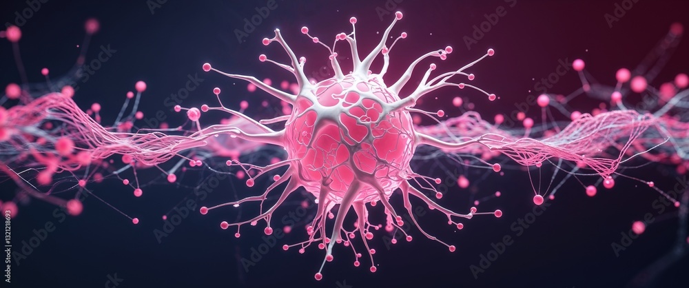 Poster white neural network neuron connection pink dark background motion and energy concept modern and fut