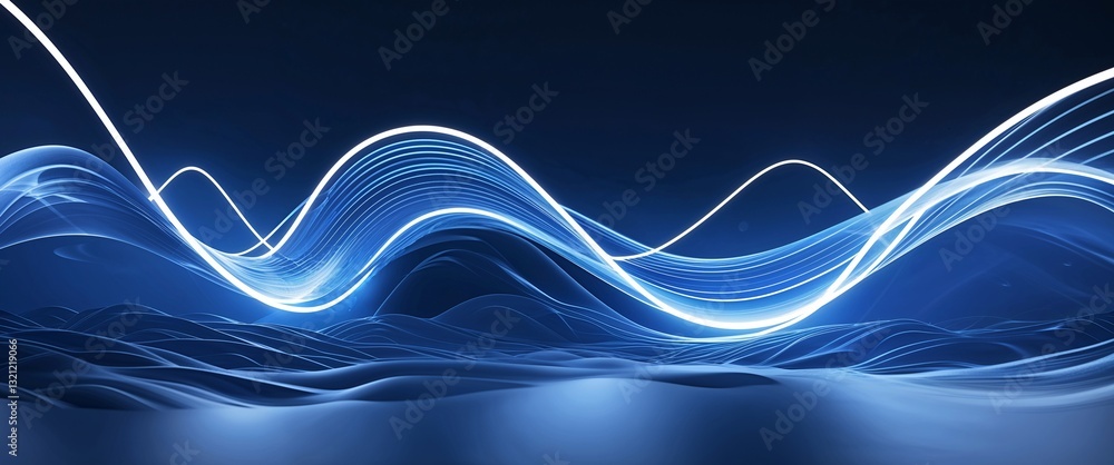Poster white wave curve light rays on blue dark background motion and energy concept modern and futuristic 
