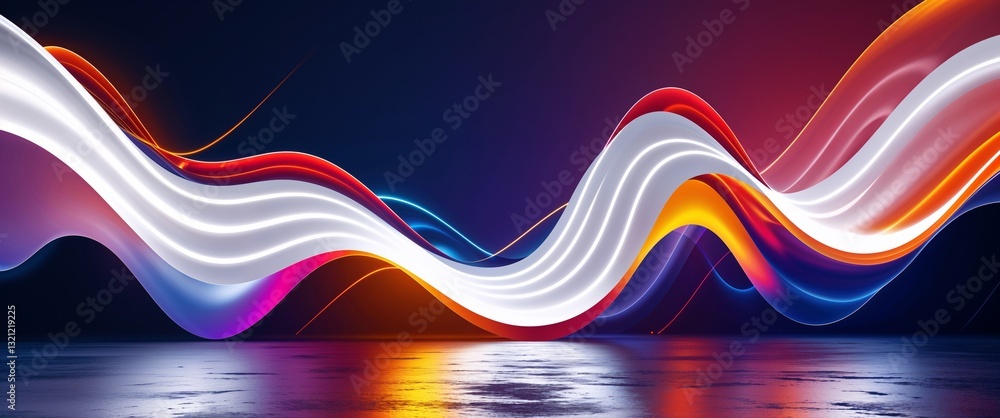 Poster white wave curve light rays on colorful dark background motion and energy concept modern and futuris