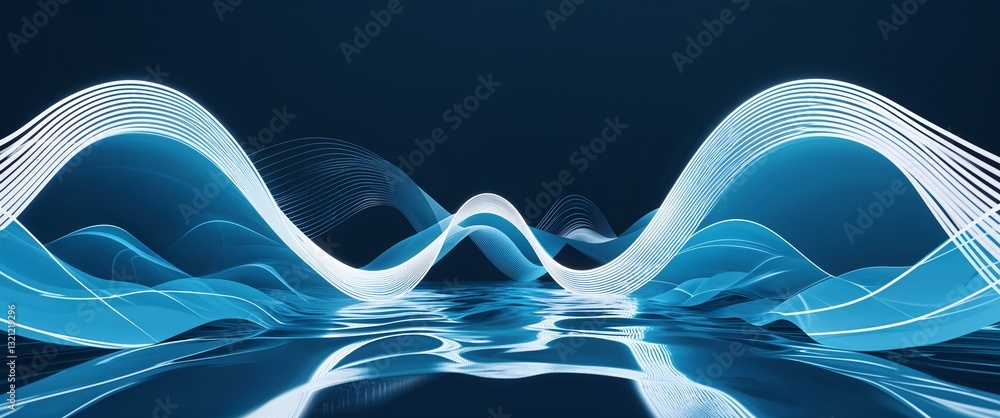 Aufkleber white wave curve light rays on cyan dark background motion and energy concept modern and futuristic 
