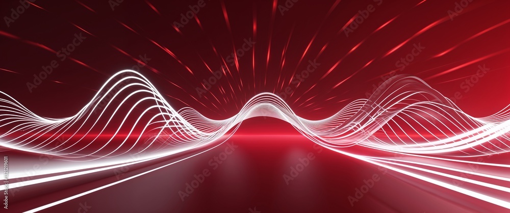 Poster white wave curve light rays on red dark background motion and energy concept modern and futuristic d