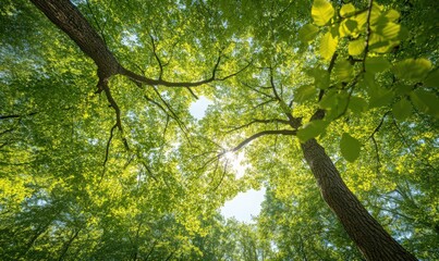 Sunlight Dappled Through Lush Green Tree Canopy
