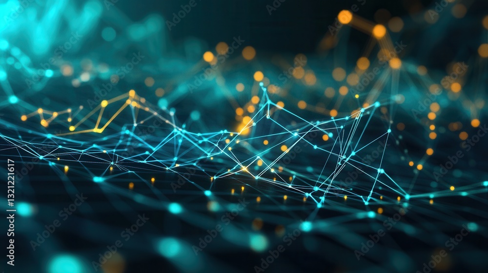 Fototapete Dynamic background showcasing trend lines merging into data grids for political and economic analysis in cool tones