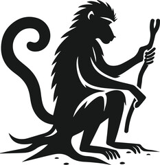 Baboon playing with a stick animal vector