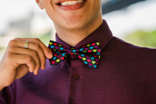 young man wearing fun bow tie