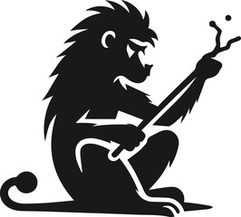 Baboon playing with a stick animal vector
