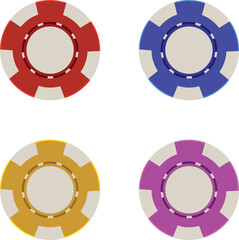 Naklejka premium Gold and white casino chip rendering, front Casino, gambling game object, betting symbol. Online token for slot, poker, roulette, blackjack too